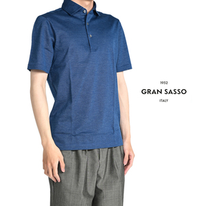 春夏新入荷 新品 グランサッソ GRAN SASSO 鹿の子 ポロシャツ 半袖 メンズ コットン 100% ブルー 394751-54