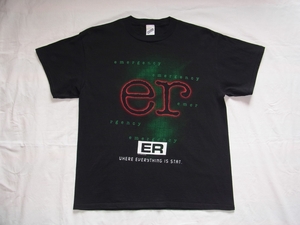 ☆美品・未着用☆ 90s USA製 ビンテージ ER 緊急救命室 Tシャツ sizeL 黒 ☆古着 海外 ドラマ 映画 ワーナー・ブラザース オフィシャル