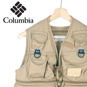 10M484◯ 90s Columbia コロンビア 韓国製 ベージュ系 ヴィンテージ フィッシングベスト ジャケット アウトドア ベスト 古着 Sサイズ