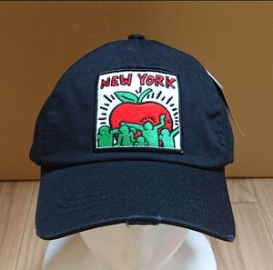 56cm～58cm 新品 Keith Haring cap キースへリング ベースボールキャップ キャップ 帽子 ストラップバック ワッペン ブラック 黒