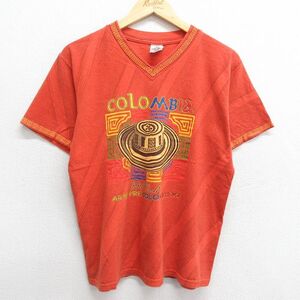 M/古着 半袖 ビンテージ Tシャツ メンズ 00s コロンビア 帽子 コットン Vネック オレンジ 23jun14 中古