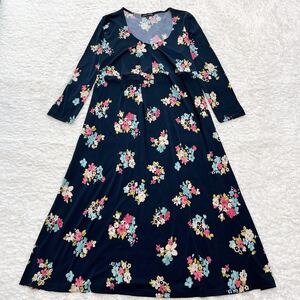 LAURA ASHLEY ローラアシュレイ ロングワンピース ハイウエスト マキシ丈 フレア シルク 花柄 総柄 リボン 13号 XL 大きいサイズ