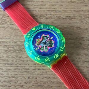 未使用 保管品 90s swatch SCUBA 200 スウォッチ スクーバ SDJ101 BAY BREEZE クォーツ 腕時計 新品電池交換済み 稼働品 経年劣化あり