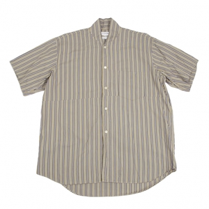 コムデギャルソン シャツCOMME des GARCONS SHIRT スタンドカラーストライプ半袖シャツ ベージュ青白S 【メンズ】