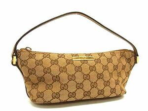 1円 GUCCI グッチ 0391103 3903 GGキャンバス×レザー ワンハンドル ハンドバッグ ミニバッグ ポーチ ブラウン系 AZ5489