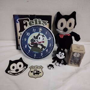 52905 Felix THE CAT フェリックス ザ キャット グッズ まとめ ぬいぐるみ 掛け時計 食器 木製 置き物 WOODEN DOLL レトロ 箱付き 