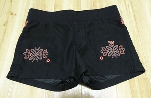 ◆ ROXY ロキシー ショート丈 サーフパンツ レディース ブラック ビーチ サーフトランクス ショートパンツ 水着 Sサイズ ◆ USED ◆