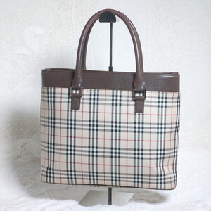 【美品】バーバリー BURBERRY ノバチェック トートバッグ ハンドバッグ キャンバス レザー ベージュ ブラウン バッグ シルバー金具