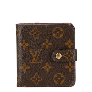 ルイ ヴィトン モノグラム コンパクトジップ 二つ折り財布 コンパクトウォレット M61667 ブラウン PVC レザー LOUIS VUITTON 【中古】