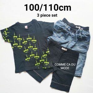 100.110cm★3点set★COMME CA DU MODベビーキッズセット 半袖Tシャツ Tシャツ キッズ ハーフパンツ ショートパンツ カジュアル 半袖