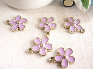 チャーム　お花　紫　フラワー　5個　手芸　パーツ　ハンドメイド　材料　　#3894