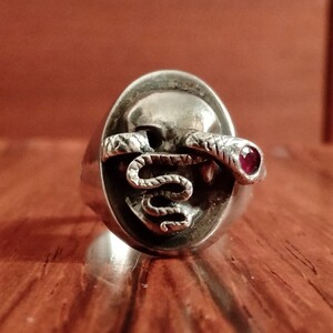 【希少】 WARP AND WOOF Snake in Skull Ring スカルリング 指輪 シルバー925 蛇 髑髏 ドクロ 30s 50s ビンテージ レア ワープアンドウーフ