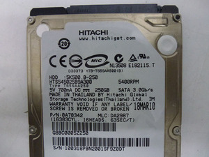 520202◆◇HITACHI HTS545025B9A300 SATA 250GB 初期保有◇◆