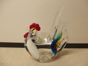 1140224w【Multi Glass マルティグラス 干支 酉 置物】オブジェ とり 鳥 ガラス製 ガラス細工/ガラス工芸/中古品/H17.8cm程