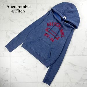 美品 Abercrombie＆Fitch アバクロンビー＆フィッチ フロント刺繍 スウェットパーカー トップス メンズ 藍色 ブルー系 サイズXS*NC133