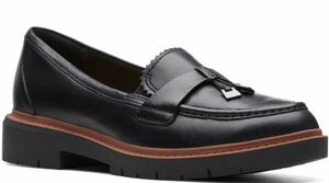 送料無料 Clarks 24cm タッセル ローファー ブラック フラット レザー バレエ オフィス パンプス スニーカー ブーツ RRR103