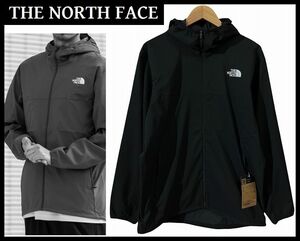 送無 新品 THE NORTH FACE ノースフェイス 23AW NP72385 UVプロテクト 撥水加工 ES エニータイム ウインド フーディー 軽量 ジャケット 黒