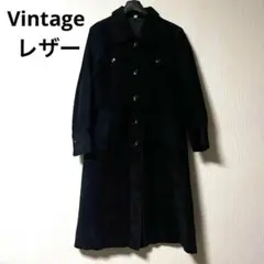 【人気】vintage レザーステンカラーコート スエード 豚革