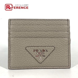 新品同様 PRADA プラダ トライアングルロゴ 三角ロゴ プレート 名刺入れ パスケース カードケース グレー メンズ【中古】