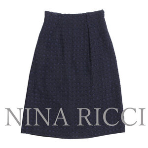 新品 NINA RICCI バックジップ ウール スカート 定価165,900円 size34 ネイビー N10417-W3 ニナリッチ 紺