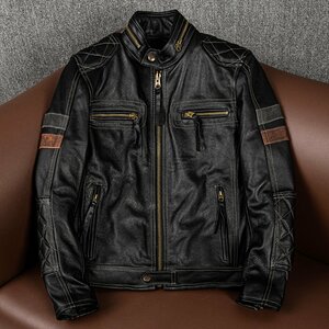 ハレーバイクレザージャケット 上品　本革 高級　牛革　ライダースジャケット 革ジャン Ｓ～5XL