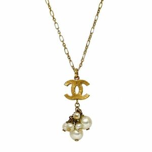 シャネル ネックレス ゴールド ホワイト ココマーク 美品 GP パール 中古 07P CHANEL アクセサリー