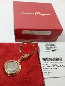 1円【現状品/箱付】サルヴァトーレフェラガモ　FERRAGAMO　キーリング　ゴールド×シルバー　シンプル　袋あり