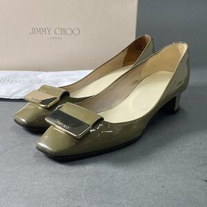 ◯4a26 JIMMY CHOO ジミーチュウ イタリア製 247IRIS. チャンキーヒール スクエアトゥ パンプス シューズ 37 カーキ オリーブ系