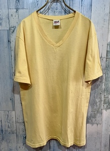 アメリカ製ビンテージanvilアンビルVネックTシャツ黄イエローL