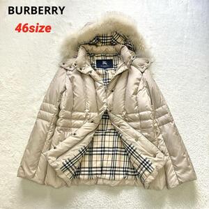 大きいサイズ BURBERRY LONDON フォックスファー ダウンコート ノバチェック 46 バーバリー ロンドン 17号 極暖 美品 上質 希少 フード 4L