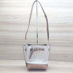 ◇ MICHAL KORS マイケルコース ジャンク品 キャンバス バイカラー ショルダーバック アイボリー ブラウン レディース E