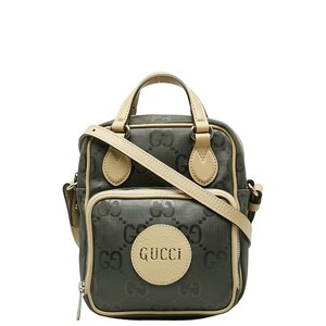 グッチ オフ ザ グリッド ショルダーバッグ ハンドバッグ 2WAY 625850 グレー ベージュ ナイロン レザー レディース GUCCI 【中古】