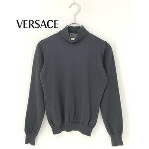 A9194/美品 春夏 GIANNI VERSACE COUTURE ヴェルサーチ カシミヤ100％ 長袖 ハイネック ニット リブ セーター 42/2 M程 黒 レディース