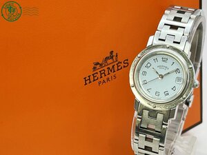 BA0704122　△ 1円～！ HERMES エルメス クリッパー CL4.210 デイト クォーツ Hロゴブレス ラウンド 白文字盤 レディース 腕時計 現状品