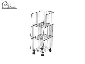 東谷 スタッキングワゴン3段 ブラック 黒 おしゃれ ワイヤーラック シェルフ キッチン AKB-438BK あずまや メーカー直送 送料無料
