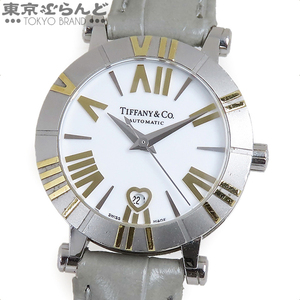 101766130 1円 ティファニー TIFFANY&Co. アトラス Z1300.68.16A20A41A ホワイト SS レザー デイト ローマン 腕時計 レディース 自動巻