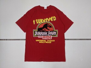 8．USA製 ジュラシックパーク ユニバーサルスタジオハリウッド 90s ヴィンテージ 半袖 Tシャツ ムービーT メンズL 赤黄黒x501