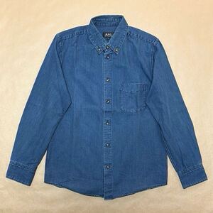 美品 A.P.C. 薄手 デニム 長袖 シャツ インディゴ ネイビー S コットン ボタンダウン カジュアル APC アーペーセー @b173