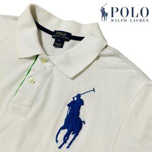 人気ビッグポニー【POLO RALPH LAUREN】爽やか白/ホワイト ラルフローレン ロゴ刺繍 半袖ポロシャツ 極上コットン100% 鹿の子 表記L(M相当)