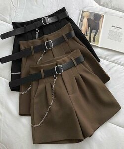 ハイウエスト ショートパンツ ミニ丈パンツ レディース S ブラック