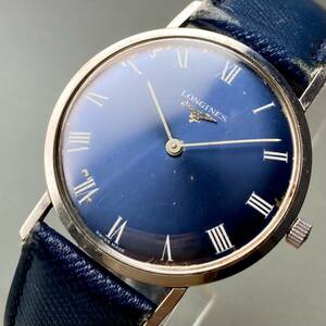 【動作品】ロンジン アンティーク 腕時計 1970年代 手巻き メンズ 青文字盤 LONGINES ビンテージ ウォッチ 男性 ブルー スイス ラウンド