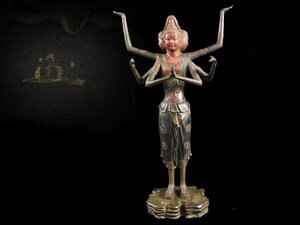 【雲】某廃寺買取品 仏教美術 阿修羅像 高さ50.5cm 在銘 古美術品(仏像置物オブジェ)J1039 PTxvgf3