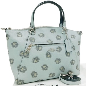 1円 ■ 極美品 コーチ 2wayバッグ 31711 ブルー系 レザー 普段使い お出掛け 花柄 COACH ■E.Bgp.pD-15