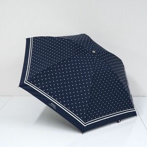 折りたたみ日傘 POLO RALPH LAUREN ポロラルフローレン USED美品 一級遮光 晴雨兼用 ネイビー ドット ラインボーダー ロゴ 50cm FA8499