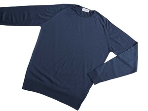  メンズ L ジョンスメドレー 最高級メリノウール クルーネックセーター LUNDY SMOKE BLUE JOHN SMEDLEY イギリス製★