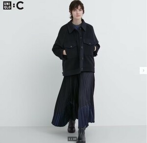 ユニクロC★プリーツカラーブロックスカート★Mサイズ黒