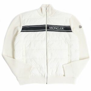 極美品□2022年製 MONCLER/モンクレール CARDIGAN ロゴワッペン付き ウール ZIPUP ニットブルゾン/ダウンジャケット アイボリー 3XL 正規