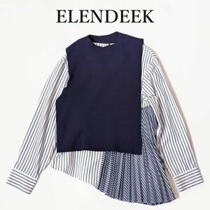 エレンディーク ELENDEEK ブラウス ニット プリーツ ブラウス ニット ベスト ネイビー 241112-21