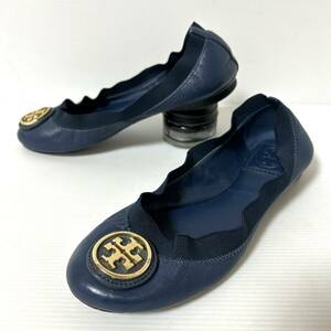 TORY BURCH トリーバーチ バレエシューズ　パンプス フラットシューズ ダブルT ロゴ　61/2M 23.5cm ネイビー　＊DV