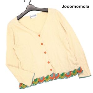 Jocomomola ホコモモラ シビラ 通年 裾レース編み♪ Vネック コットン ニット カーディガン Sz.40　レディース　K4T01042_6#O